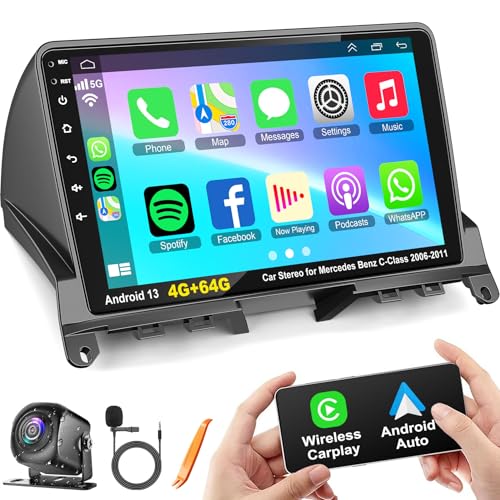Autoradio für Mercedes-Benz C-Klasse W204 S204 2006-2011 mit kabellosem Carplay & Android Auto, 4+64GB 9 Zoll IPS Autoradio mit GPS FM/AM EQ Bluetooth 5.2 Sprachsteuerung WiFi Rückfahrkamera Autoradio für Mercedes-Benz C-Klasse W204 S204 2006-2011 mit kabellosem Carplay & Android Auto, 4+64GB 9 Zoll IPS Autoradio mit GPS FM/AM EQ Bluetooth 5.2 Sprachsteuerung WiFi Rückfahrkamera von Inexaccessories