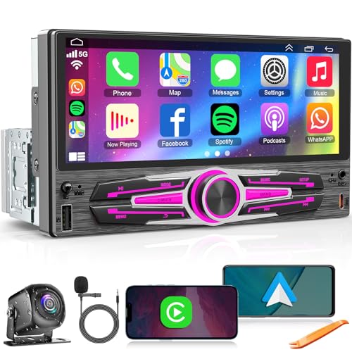Single Din Autoradio mit kabellosem CarPlay & Android Auto, 6,8" HD IPS Touchscreen, Sprachsteuerung, Bluetooth 5.2, FM EQ DSP, GPS, Rückfahrkamera, SWC, USB Typ-C Ladeanschluss von Inexaccessories