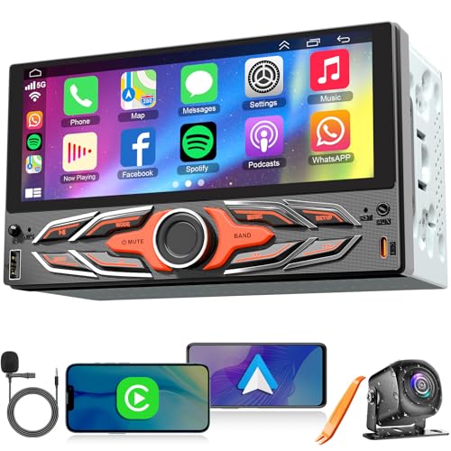 QLED Bildschirm Upgrade Doppel-DIN-Autoradio mit kabellosem CarPlay & Android Auto, 6,8" HD Touchscreen, Siri- und Google-Sprachsteuerung, FM, SWC, USB Typ-C-Laden, Bluetooth Freisprecheinrichtung. von Inexaccessories