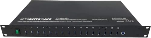 INFITRONIC - IN19PLG002A - 19 Zoll USB 3.0 Hub16-ports mit Ladestation und Synchronisierung (1 HE Rackeinbau) von Infitronic