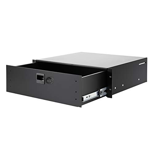 Infitronic -19 Zoll Aluminium Rackschublade Dokumentenschublade mit Zahlenschloss Kabeldurchlass Luftdurchlass Vollauszug abschließbar (3 HE) von Infitronic