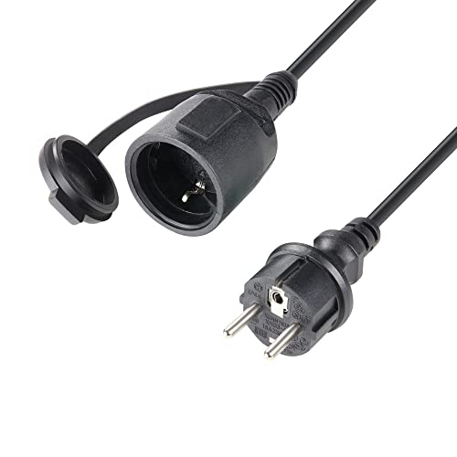 Infitronic Gummi-Verlängerungskabel– 5 m Kabel mit Schutzkontaktstecker, Schutzkontaktkupplung inkl. Schutzkappe ¬– 230 V / 16 A Verlängerungskabel – IP44 (5M) von Infitronic