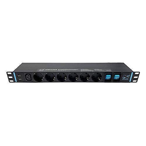 Infitronic - INSV1009A-19 Zoll Steckdosenleiste Stromverteiler 1 HE 14fach + 1x IEC C13+ 2 x USB-Charging +2 x einzeln Überspannungsschutz von Infitronic