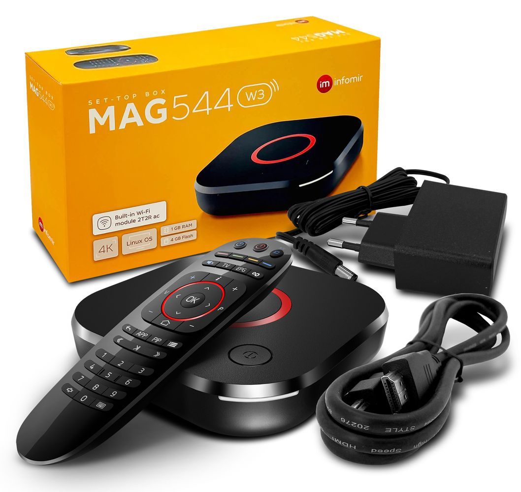 MAG 544w3 IPTV Set Top Box mit 4K und HEVC H 265 Unterstützung Linux WLAN integriert von Infomir