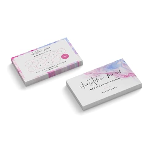 Bonuskarten | personalisiert mit Text | Weiß Pink Blau | 2-seitig | Querformat | Menge zur Auswahl | Treuekarten | Stempelkarten | Nageldesign | Nagel Studio (250 Stück) von Infowerk