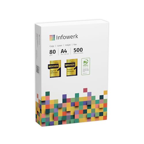 Infowerk Druckerpapier/Kopierpapier, 500 Blatt (1x500 Blatt), DIN A4, 80 g/m², hochweiß, PEFC-zertifiziert von Infowerk