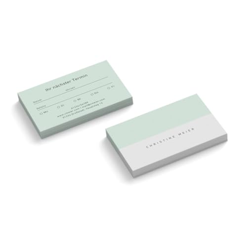 Personalisierte Terminkarten | Pastellfarben | Zweifarbig | 2-seitig | Menge + Farbe wählbar | Terminzettel | nächster Termin | Praxis | Beratung | Therapie | Kosmetik (Grün, 500 Stück) von Infowerk
