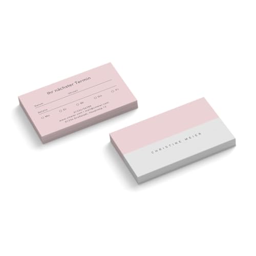 Personalisierte Terminkarten | Pastellfarben | Zweifarbig | 2-seitig | Menge + Farbe wählbar | Terminzettel | nächster Termin | Praxis | Beratung | Therapie | Kosmetik (Rosa, 100 Stück) von Infowerk