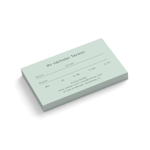 Personalisierte Terminkarten | Pastellfarben | viele Farben | 1-seitig | Querformat | Terminzettel | nächster Termin | Physiotherapie | Therapie | Betreuung | Kosmetik (Grün, 1000 Stück) von Infowerk