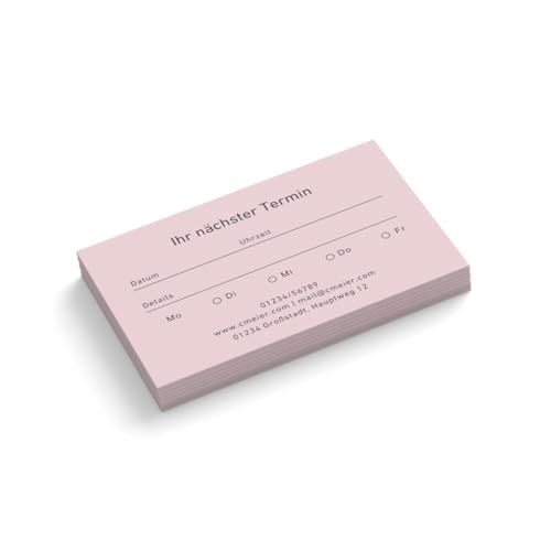 Personalisierte Terminkarten | Pastellfarben | viele Farben | 1-seitig | Querformat | Terminzettel | nächster Termin | Physiotherapie | Therapie | Betreuung | Kosmetik (Rosa, 1000 Stück) von Infowerk