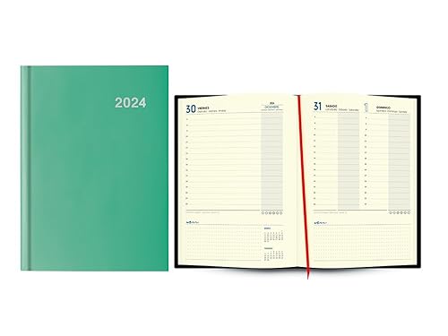 INGRAF Kalender London 2024 Tag-Seite, Spanisch, 15 x 21 cm, Korallengrün von Ingraf