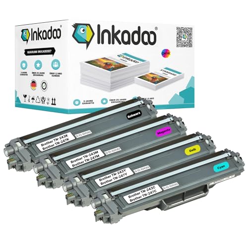 Inkadoo Toner für Brother TN243, TN247 CMYK, MFC L3750CDW, DCP-L3550CDW, Toner MFC-L3750CDW, MFC-L3770CDW, MFC-L3710CW, MFC-L3730CDN, HL-L3230CDW, HL-L3210CW, 4er-Pack Kompatibel Tonerkartusche von Inkadoo