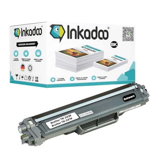 Inkadoo Toner für Brother TN243, TN247 DCP-L 3500 3510 3517 3550 HL-L 3200 3210 3230 3270 3280 MFC-L 3700 3710 3730 3740 3750 3770 (Schwarz) Kompatibel, Tonerkartusche, Tonerpatronen von Inkadoo