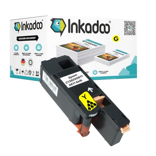 Inkadoo Toner für Epson C13S050611 / 0611 Tonerkartusche Gelb Kompatibel Aculaser C 1700 Aculaser C 1700 Series Aculaser CX 17 NF, ca. 1.400 SeitenTonerkartusche, Tonerpatronen, Drucker Toner von Inkadoo