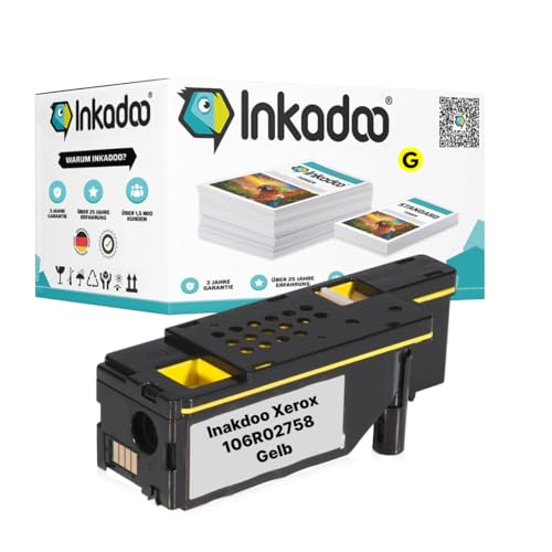 Inkadoo Toner für Xerox 106R02758 Gelb Phaser 6020 BI Phaser 6027 WorkCentre 6027 WC 6025 WorkCentre 6025 Tonerkartusche, Tonerpatronen, Drucker Toner von Inkadoo
