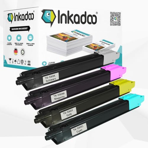 Inkadoo Toner multipack kompatibel mit Kyocera TK-590 enthält 4x Tonerkartusche Schwarz Cyan Magenta Gelb ECOSYS M 6026 cdn FS-C 2126 MFP FS-C 2100 Series ECOSYS M 6526 cidn FS von Inkadoo