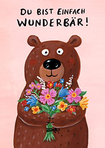 Inkognito Postkarte | Anlass: ''zum Geburtstag'', Motiv: Bär mit Blumenstrauss ''Wunderbär'' | Künstler: Nastja Holtfreter | Art-Nr.: 38622 | vom Berliner Verlag von Inkognito