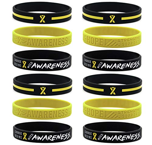 12 gelbe Awareness-Bänder in verschiedenen Farben – Großpackung mit 12 Silikon-Gummi-Armbändern symbolisieren Hoffnung, Mut, Stärke und Unterstützung – Unisex für Männer, Frauen, Teenager 12 gelbe Awareness-Bänder in verschiedenen Farben – Großpackung mit 12 Silikon-Gummi-Armbändern symbolisieren Hoffnung, Mut, Stärke und Unterstützung – Unisex für Männer, Frauen, Teenager von Inkstone