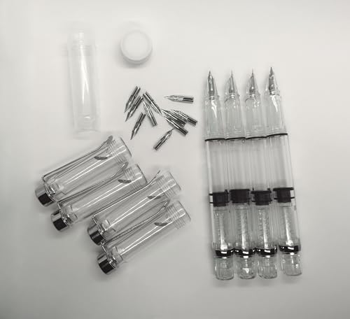 Inkursive 4 Manga-Füllhalter mit Ersatzspitzen, halbflexible Maru-Feder (Mapping-Stift), Vorführer, Kolbenfüller, Alternative mit Kolben gefüllt, 4 Stück von Inkursive