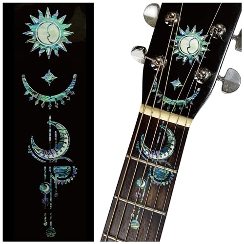 Geometric Sun & Moon - Kopfplatte & Griffbrett Inlay Stickers für Akustische Gitarren - Abalone Blau von Inlaystickers