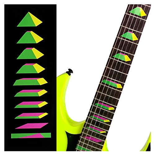 Inlay Sticker Griffbrett Position Marker für Gitarren & Bass - Pyramid - Grün-Gelb-Rosa von Inlaystickers