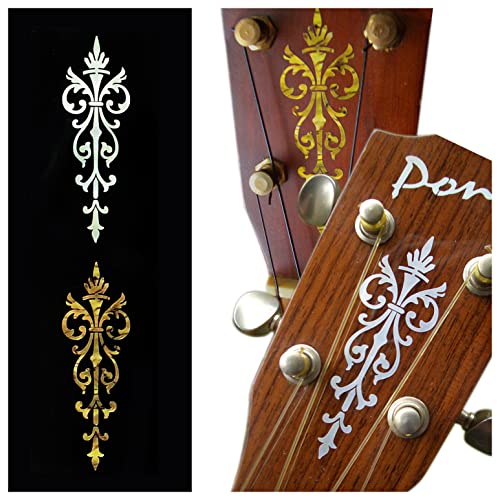 Inlay Stickers für Gitarre & Ukulele Kopfplatte - Small Torch (2 Stück) - Weiß Perle & Ocker von Inlaystickers
