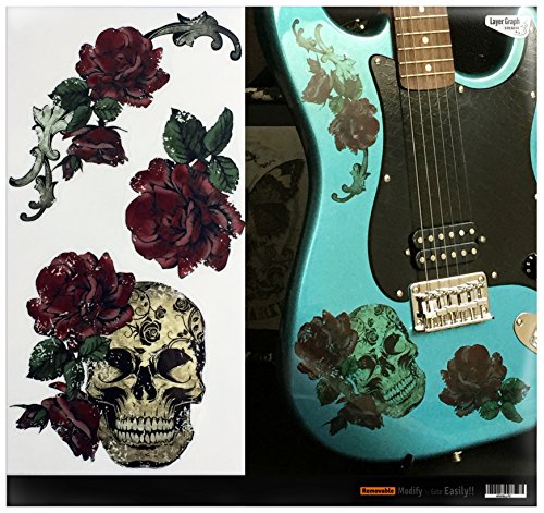 Layer Graph Stickers für Gitarren & Bass - Gothic Skull & Roses von Inlaystickers