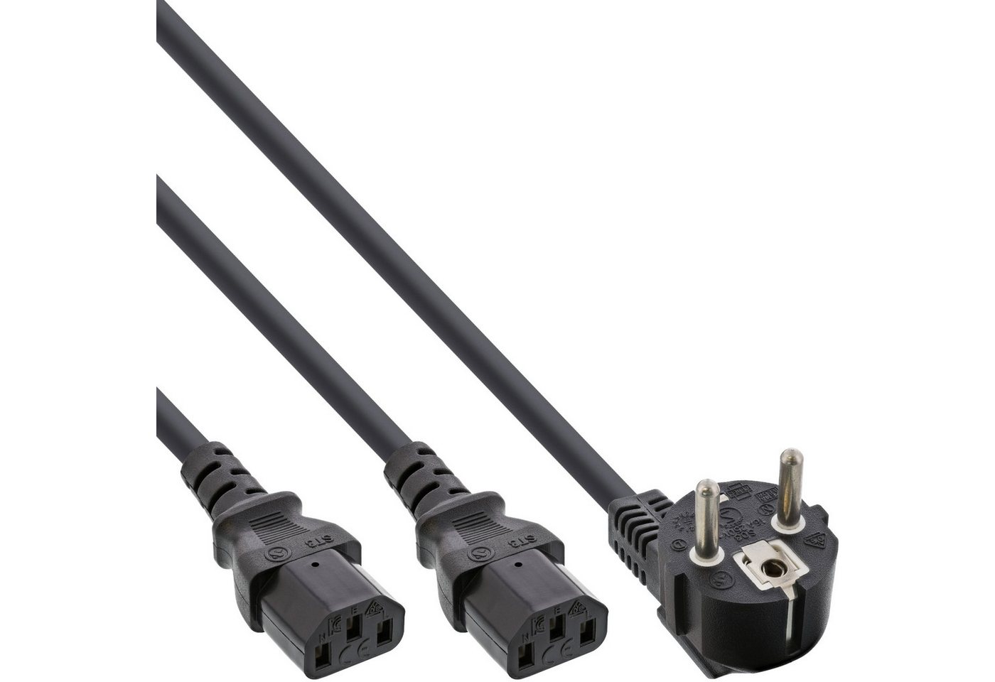 Inline InLine® Netz-Y-Kabel, 1x Schutzkontakt ST zu 2x Kaltgeräte ST, 5m Stromkabel von Inline