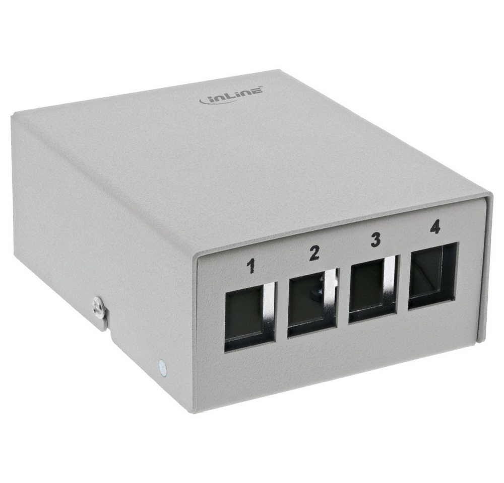 Inline Patchfeld-Dose Aufputz für 4x Keystone RJ45, Metall, lichtgrau RAL7035 Netzwerk-Patch-Panel Inline Patchfeld-Dose Aufputz für 4x Keystone RJ45, Metall, lichtgrau RAL7035 Netzwerk-Patch-Panel von Inline