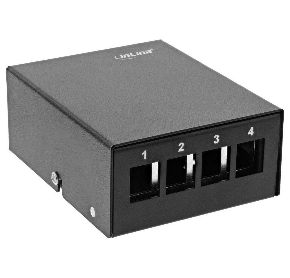 Inline Patchfeld-Dose Aufputz für 4x Keystone RJ45, Metall, schwarz RAL9005 Netzwerk-Patch-Panel Inline Patchfeld-Dose Aufputz für 4x Keystone RJ45, Metall, schwarz RAL9005 Netzwerk-Patch-Panel von Inline