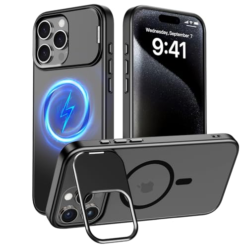 Innaght Schutzhülle für iPhone 15 Pro Max, magnetisch, mit Ständer, kompatibel mit MagSafe, robuste, robuste Schutzhülle mit Ständer, [eingebauter unsichtbarer Ständer], Schwarz von Innaght