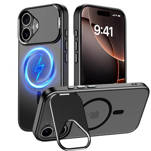 Innaght Schutzhülle für iPhone 16 Plus, magnetisch, mit Ständer, kompatibel mit MagSafe, robuste, robuste Schutzhülle mit Ständer, [eingebauter unsichtbarer Ständer], Schwarz von Innaght