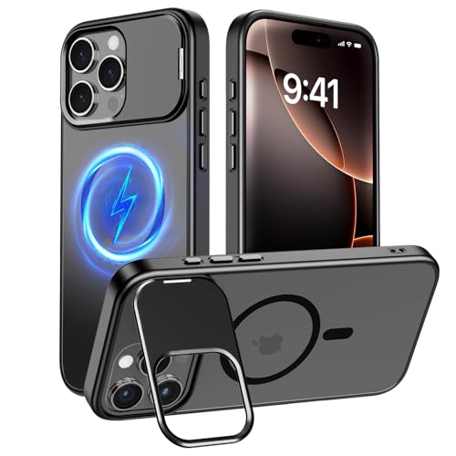 Innaght Schutzhülle für iPhone 16 Pro, magnetisch, mit Ständer, kompatibel mit MagSafe, robuste, robuste Schutzhülle mit Ständer, [eingebauter unsichtbarer Ständer], Schwarz von Innaght