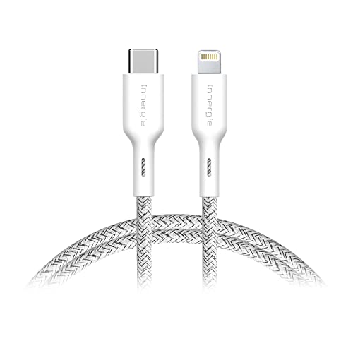 Innergie C-L 1,8 m USB-C auf Lightning Kabel Apple Mfi zertifiziert 3A Schnellladekabel 480 Mbit/s Datenübertragung für iPhone, iPad, AirPods (Nylon geflochten Weiß) Delta Electronics von Innergie