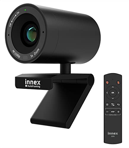 Innex 4K ePTZ KI Konferenz Webcam, C570, mit 120 ° Superweitwinkel, 5X Digitalzoom, KI betriebener automatisch Einrahmung, Zwei Mikrofonen, eingebauter Privatsphäre Sicht Verschluss, Fernbedienung von Innex