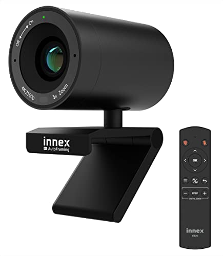 Innex C570 Webcam 4K mit 120 Grad Weitwinkel, AI-Tracking, Auto-Framing, ePTZ, mit Mikrofon, 5X Digitaler Zoom, Fernbedienung, Webcam Abdeckung, Konferenzkamera für Zoom, Microsoft Teams von Innex