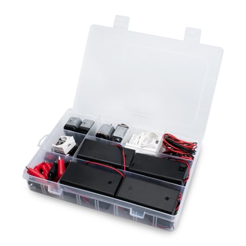 Innfeeltech 8 Stück F130 Micro DC Motor mit Haltern, 3V-5V, 19000RMP, 8 Stück Mini Boot Schalter, 16 Stück Krokodil Clips, 2 Stück 22AWG Kabel (2m), 8AA Batteriehalter (6 geschaltet, 6 verdrahtet) von Innfeeltech