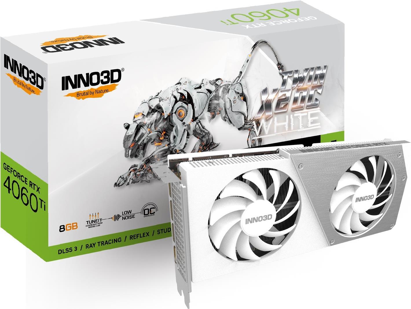 InnoVISION Inno3D GeForce RTX 4060 Ti TWIN X2 OC - Grafikkarten - GeForce RTX 4060 Ti - 8GB GDDR6 - PCIe 4,0 x8 - HDMI, 3 x DisplayPort - Box (N406T2-08D6X-171153W) von Inno3d