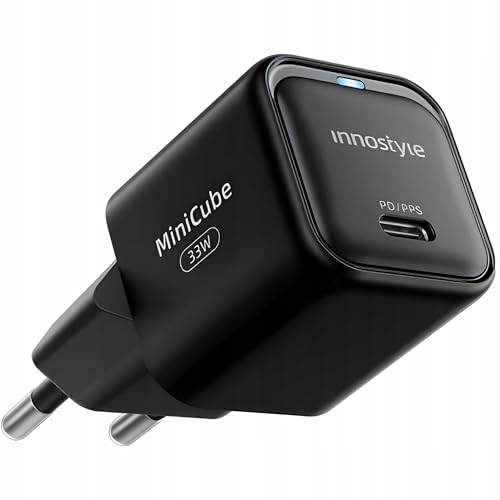 Innostyle Ladegerät 33W USB-C, Port USB C, mit LED, USB-Schnellladenetzteil, Kompaktes Netzteil für Mobiltelefone, USB-C FÜR iPhone, Galaxy, iPad, Pixel (Schwarz) von Innostyle