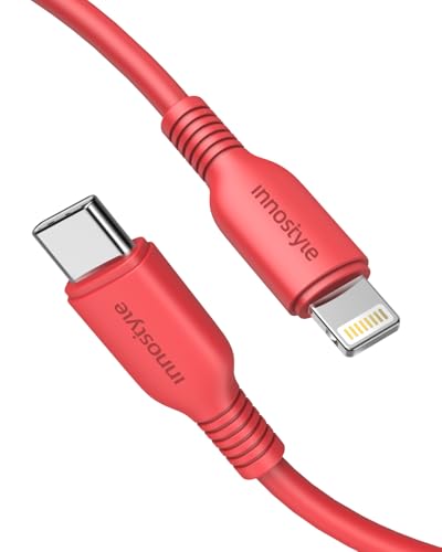 Innostyle USB-C zu Lightning Kabel 1m, MFi-zertifiziert, Schnellladung bis zu 2.4A, Rot, Kompatibel mit iPhone, iPad, MacBook, Kevlar verstärkt, Datenübertragung 480Mbps von Innostyle
