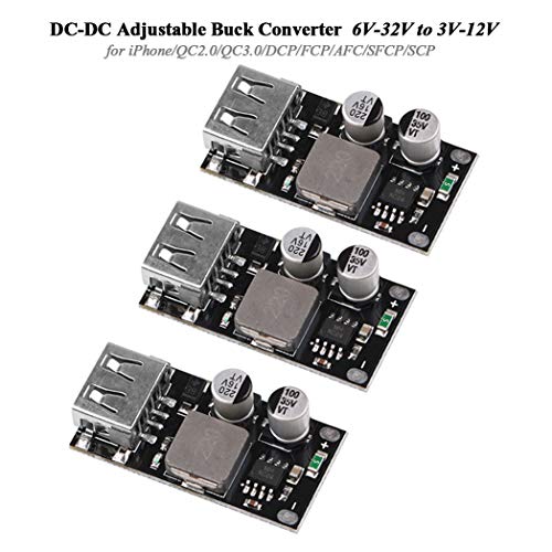 Innovateking-EU 3 Stücke DC-DC Buck Converter Step Down Converter 6V-32V zu 3V-12V Einstellbare Stromversorgung 24V zu 12V 5V 3V USB Spannungsregler Schnellladung für iPhone/ QC2.0/ QC3.0/ DCP/FCP von Innovateking-EU