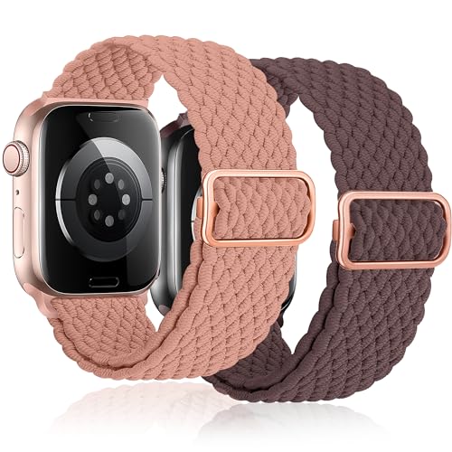 Innvodt Geflochten Armband Kompatibel mit Apple Watch Armband 38mm 40mm 41mm für Männer/Frauen, Verstellbare Elastisch Nylon Armbänder für iWatch Series 9/8/7/6/5/4/3/2/1/Ultra2/SE, 2 Stück von Innvodt