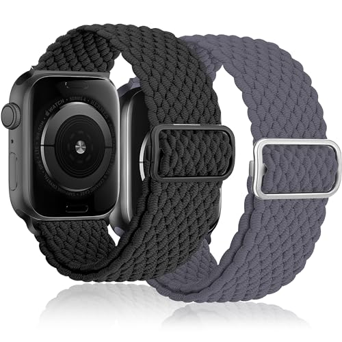 Innvodt Geflochten Armband Kompatibel mit Apple Watch Armband 38mm 40mm 41mm für Männer/Frauen, Verstellbare Elastisch Nylon Armbänder für iWatch Series 9/8/7/6/5/4/3/2/1/Ultra2/SE, 2 Stück von Innvodt