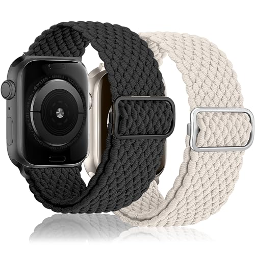 Innvodt Geflochten Armband Kompatibel mit Apple Watch Armband 38mm 40mm 41mm für Männer/Frauen, Verstellbare Elastisch Nylon Armbänder für iWatch Series 9/8/7/6/5/4/3/2/1/Ultra2/SE, 2 Stück von Innvodt