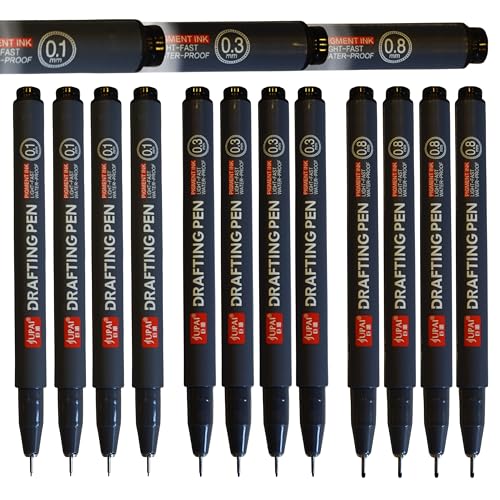 Inqzen 12er Fineliner-Stifte, XXL-Tintenkapazität, Filzstifte, Pigmentliner, Tintenstifte zum Zeichnen, wasserfester Marker, Handwriting-Stift (Wirtschaftssatz -12er（0,1/0,3/0,8）) von Inqzen