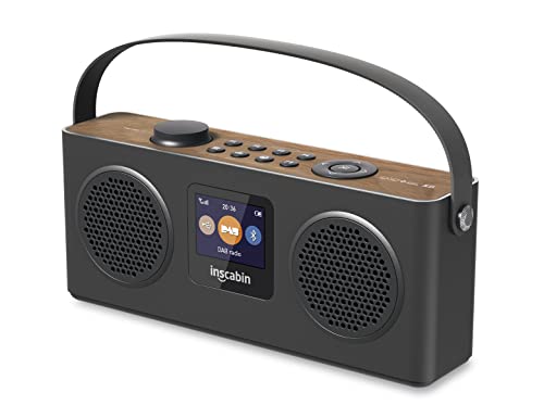 Inscabin M4 Tragbares DAB/DAB+ Radio Digitales UKW Tragbares Radio/Bluetooth/Stereo-Sound/Zwei Lautsprecher/Zwei Wecker/Akku (Black) von Inscabin