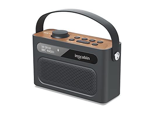 Inscabin M60 Tragbarer DAB/DAB + FM-Digitalradio/Bluetooth/Stereo-Sound/Doppellautsprecher/Doppelwecker/Subwoofer/Akku/Schönes Design (Schwarz) von Inscabin