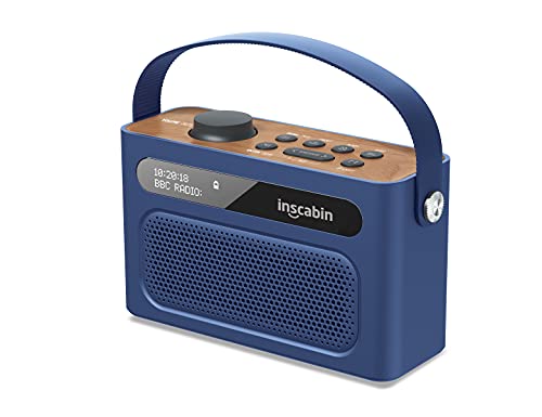Inscabin M60 Tragbarer DAB/DAB + FM-Digitalradio/Tragbarer drahtloser Lautsprecher mit Bluetooth/Stereo-Sound/Doppellautsprecher/Doppelwecker/Akku/Schönes Design (Blau) von Inscabin