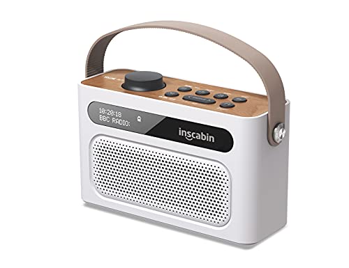 Inscabin M60 Tragbarer DAB/DAB + FM-Digitalradio/Tragbarer drahtloser Lautsprecher mit Bluetooth/Stereo-Sound/Doppellautsprecher/Doppelwecker/Akku/Schönes Design (Weiß) von Inscabin