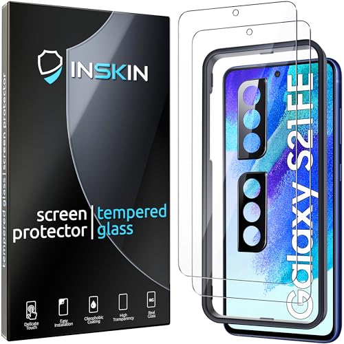 Inskin Display- und Kameraobjektivschutz aus gehärtetem Glas, passend für Samsung Galaxy S21 FE 5G SM-G990 6.4 Zoll [2022] – 2+2 Stück mit automatischer Ausrichtungswerkzeug, kratzfest, blasenfrei von Inskin